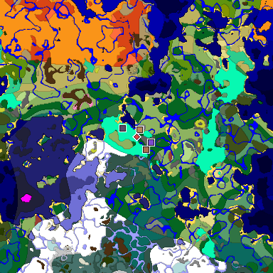 Predicted biome map of Java 26.3 seed 6120984543638986470 around estimated spawn