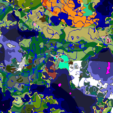 Predicted biome map of Java 26.3 seed 3505294660271050440 around estimated spawn