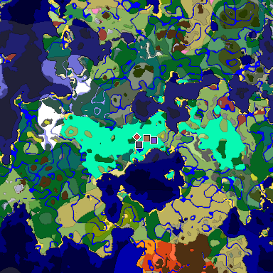 Predicted biome map of Java 26.3 seed -232654461482742505 around estimated spawn