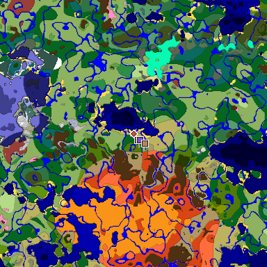 Predicted biome map of Java 26.3 seed 1047881408999860116 around estimated spawn