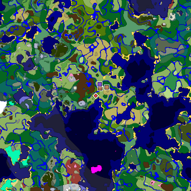 Predicted biome map of Java 26.3 seed -5873287646471295657 around estimated spawn