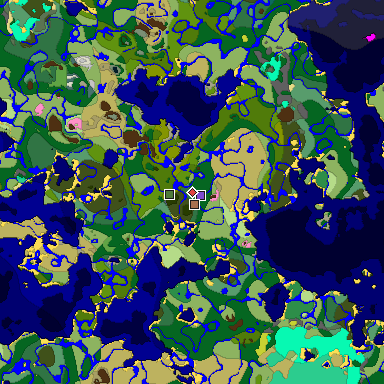 Predicted biome map of Java 26.3 seed -7265125535093839749 around estimated spawn