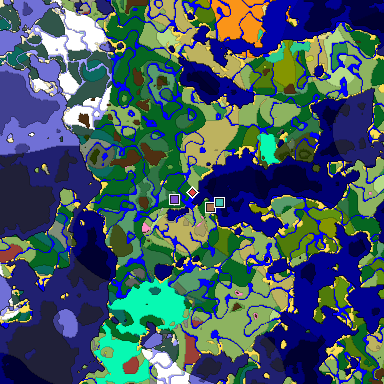 Predicted biome map of Java 26.3 seed 7959792787856655454 around estimated spawn