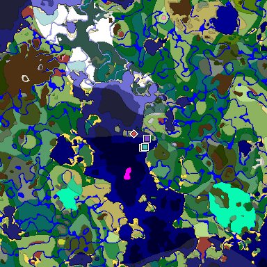 Predicted biome map of Java 26.3 seed 6277748926099977350 around estimated spawn