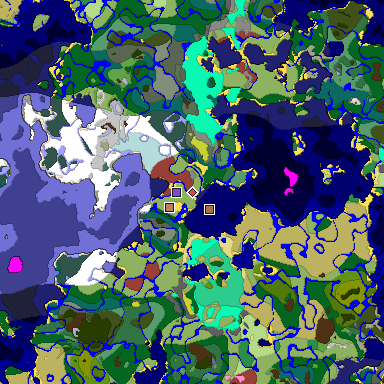 Predicted biome map of Java 26.3 seed 6820327119261085900 around estimated spawn