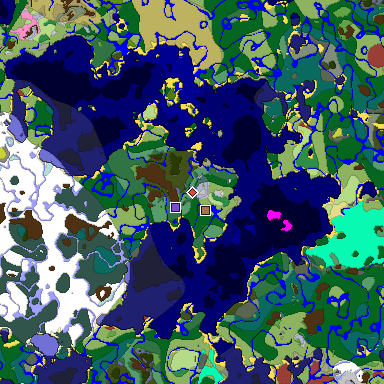 Predicted biome map of Java 26.3 seed 4444518827108289785 around estimated spawn