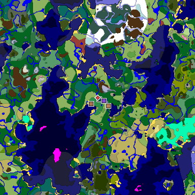 Predicted biome map of Java 26.3 seed -3715636414070380667 around estimated spawn