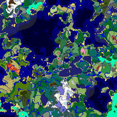 Predicted biome map of Java 26.3 seed 7455389319289453313 around estimated spawn