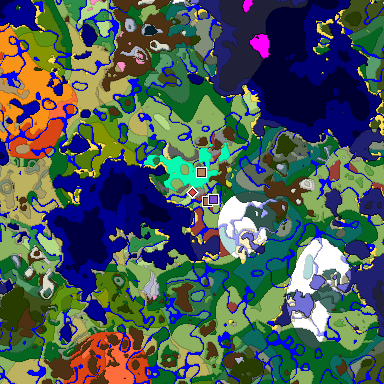 Predicted biome map of Java 26.3 seed 2712430541080416091 around estimated spawn
