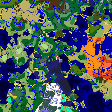 Predicted biome map of Java 26.3 seed -7474097605641533611 around estimated spawn