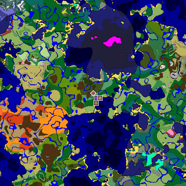 Predicted biome map of Java 26.3 seed -7260744332201878424 around estimated spawn