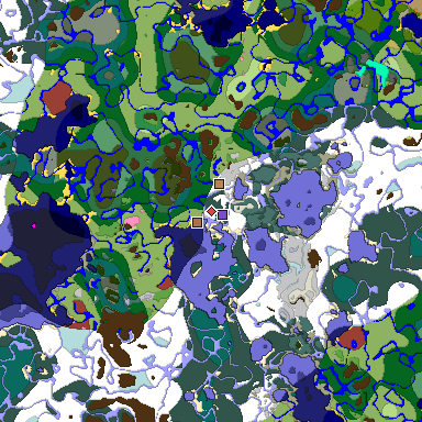 Predicted biome map of Java 26.3 seed -3789472202834978398 around estimated spawn