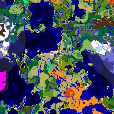 Predicted biome map of Java 26.3 seed 6251909978139738732 around estimated spawn
