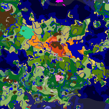 Predicted biome map of Java 26.3 seed 8033363682951902739 around estimated spawn