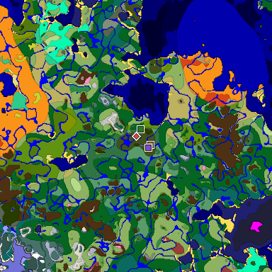 Predicted biome map of Java 26.3 seed -3855934856856226324 around estimated spawn