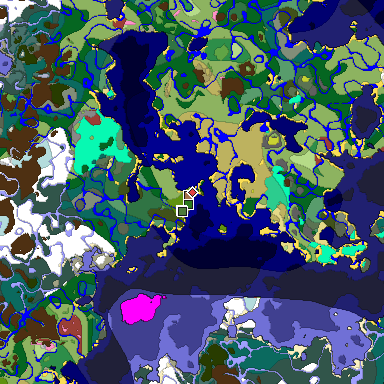 Predicted biome map of Java 26.3 seed -2835024535703855720 around estimated spawn