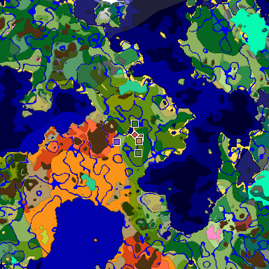 Predicted biome map of Java 26.3 seed -4301611639600953952 around estimated spawn