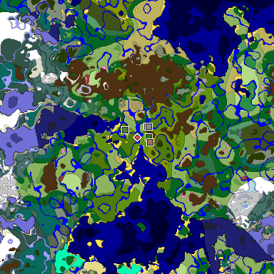 Predicted biome map of Java 26.3 seed -251601295630359489 around estimated spawn