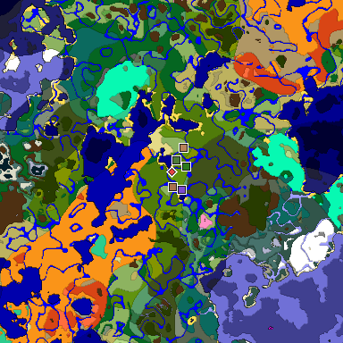 Predicted biome map of Java 26.3 seed -4153810716114596164 around estimated spawn