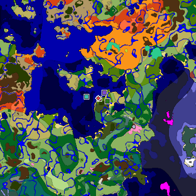 Predicted biome map of Java 26.3 seed -2010070489250925500 around estimated spawn