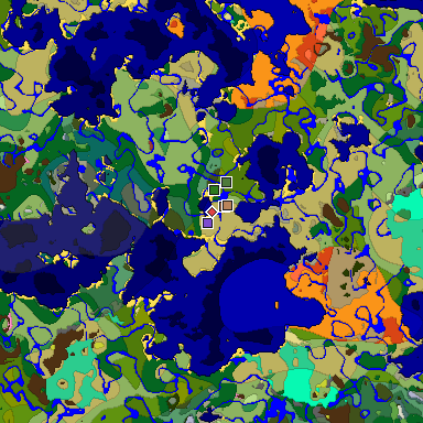 Predicted biome map of Java 26.3 seed -1406958147309190431 around estimated spawn