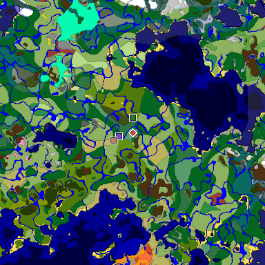 Predicted biome map of Java 26.3 seed 8991235642640474047 around estimated spawn