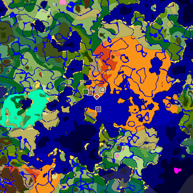 Predicted biome map of Java 26.3 seed 5216187549997589573 around estimated spawn