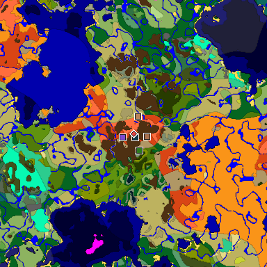Predicted biome map of Java 26.3 seed -2494902846516686262 around estimated spawn