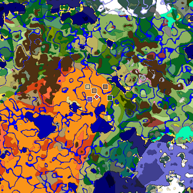 Predicted biome map of Java 26.3 seed -3119765849388753343 around estimated spawn