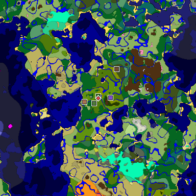 Predicted biome map of Java 26.3 seed 6600377647378876916 around estimated spawn