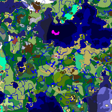 Predicted biome map of Java 26.3 seed 8098484802601869345 around estimated spawn