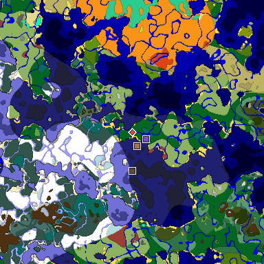 Predicted biome map of Java 26.3 seed -3673303308314361992 around estimated spawn