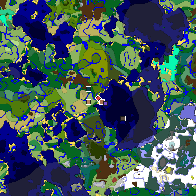 Predicted biome map of Java 26.3 seed -1468097773349535399 around estimated spawn