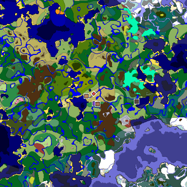 Predicted biome map of Java 26.3 seed 9066740892859428142 around estimated spawn