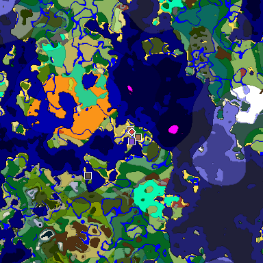 Predicted biome map of Java 26.3 seed -2361451143690312935 around estimated spawn