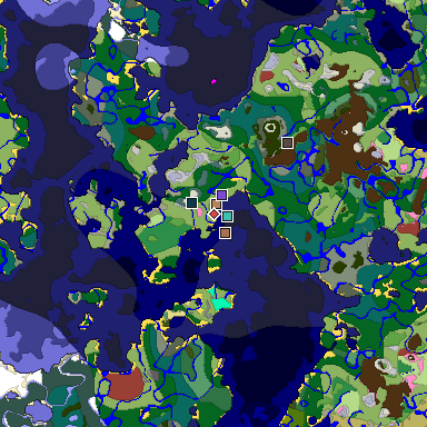 Predicted biome map of Java 26.3 seed 6732117408323512586 around estimated spawn