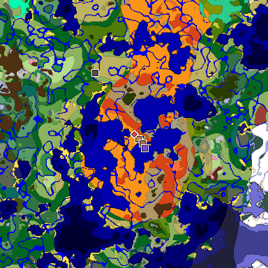 Predicted biome map of Java 26.3 seed 5940239163647395415 around estimated spawn