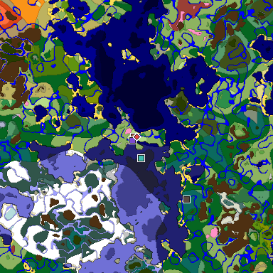 Predicted biome map of Java 26.3 seed -6587456128439063808 around estimated spawn