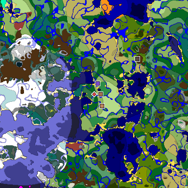 Predicted biome map of Java 26.3 seed 8685422375646266179 around estimated spawn