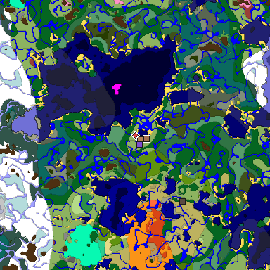 Predicted biome map of Java 26.3 seed -289877027995174847 around estimated spawn