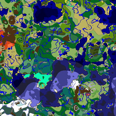 Predicted biome map of Java 26.3 seed -6400834807147110226 around estimated spawn