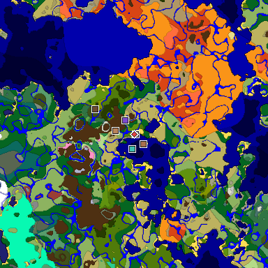 Predicted biome map of Java 26.3 seed -2518027751085657262 around estimated spawn