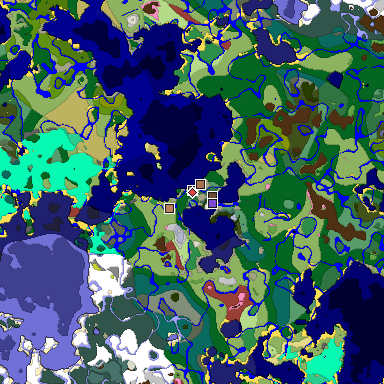Predicted biome map of Java 26.3 seed 2136014260849913359 around estimated spawn