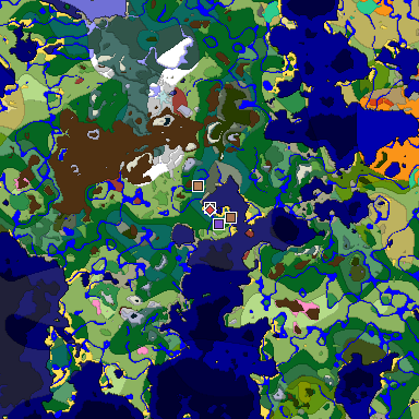 Predicted biome map of Java 26.3 seed -6321120864911609564 around estimated spawn