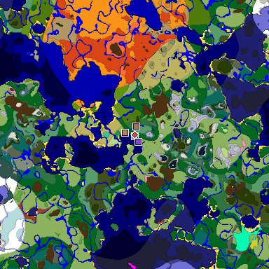 Predicted biome map of Java 26.3 seed 6597141175434258242 around estimated spawn