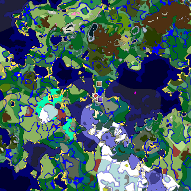 Predicted biome map of Java 26.3 seed 7126320996232978414 around estimated spawn