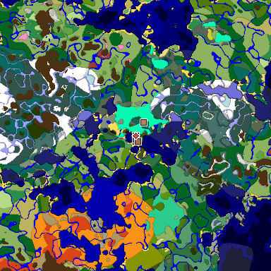 Predicted biome map of Java 26.3 seed -3483787607804556043 around estimated spawn