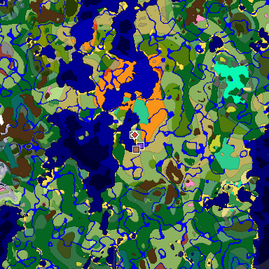 Predicted biome map of Java 26.3 seed -3032363302458553661 around estimated spawn