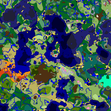 Predicted biome map of Java 26.3 seed -8301492112161345737 around estimated spawn