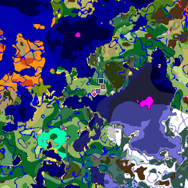 Predicted biome map of Java 26.3 seed 8470082116448675747 around estimated spawn